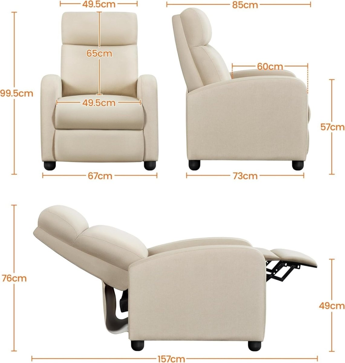 Recliner Sofa Chair Faux Leather Adjustable Lounge Seat Home Cinema Armchair - Kwikley
