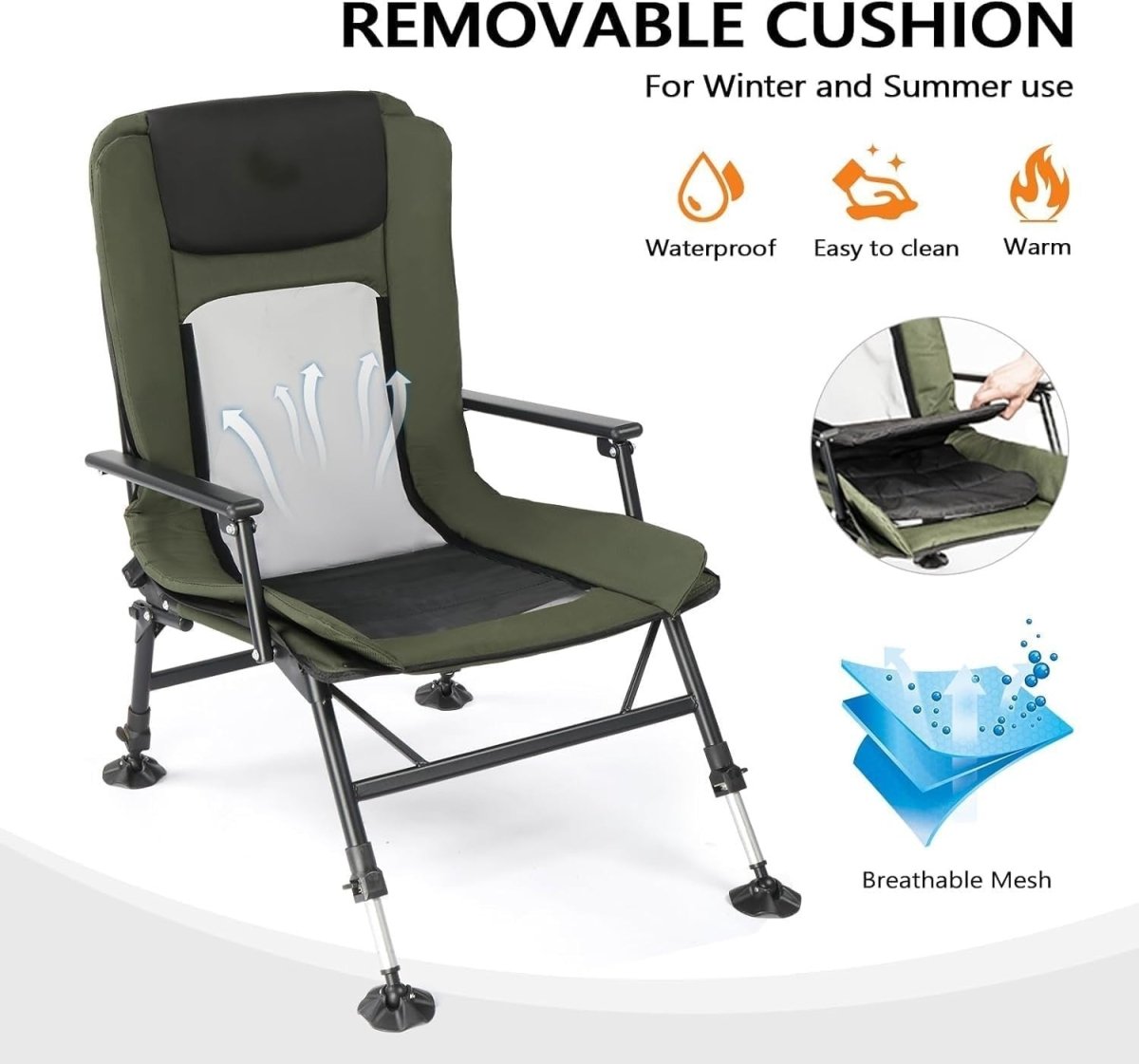 Reclining Fishing Chair w/ Footrest, Folding Padded Lounger 160kg Outdoor - Kwikley