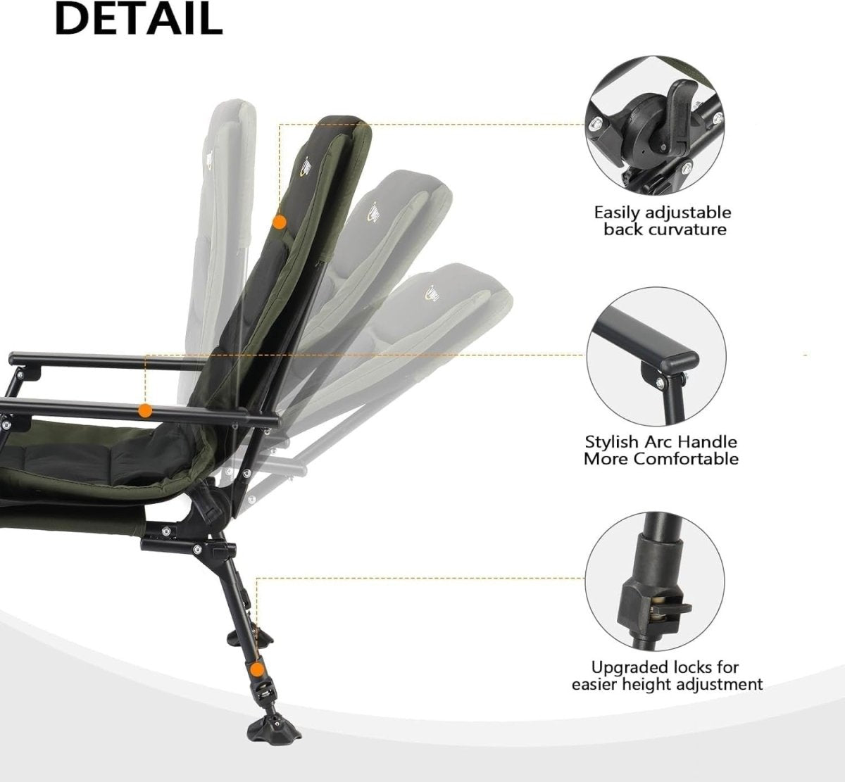 Reclining Fishing Chair w/ Footrest, Folding Padded Lounger 160kg Outdoor - Kwikley
