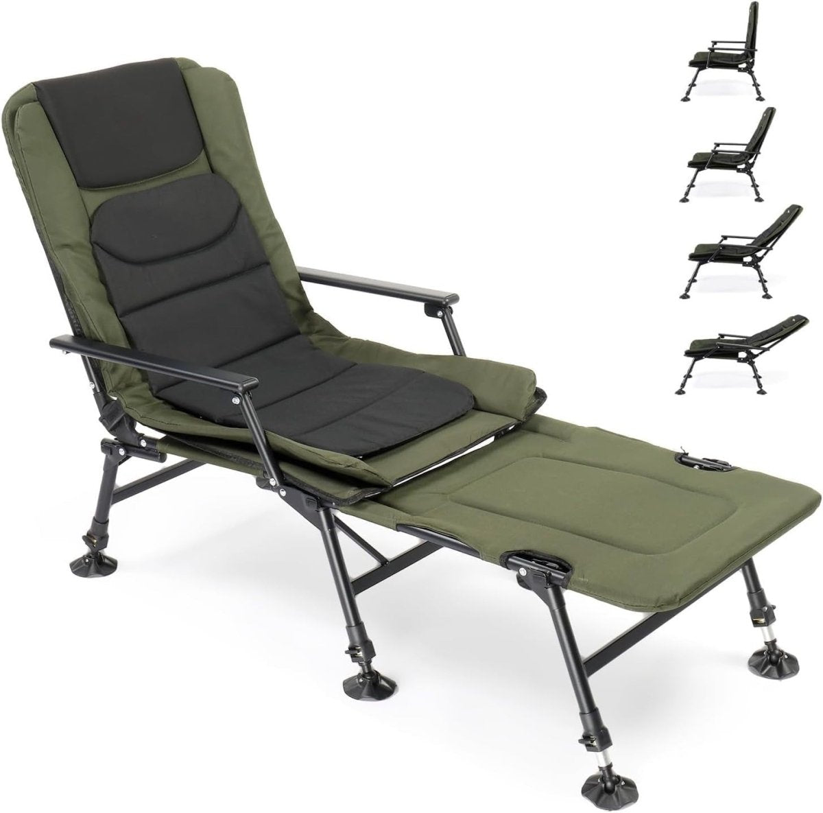 Reclining Fishing Chair w/ Footrest, Folding Padded Lounger 160kg Outdoor - Kwikley