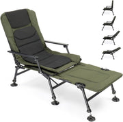 Reclining Fishing Chair w/ Footrest, Folding Padded Lounger 160kg Outdoor - Kwikley