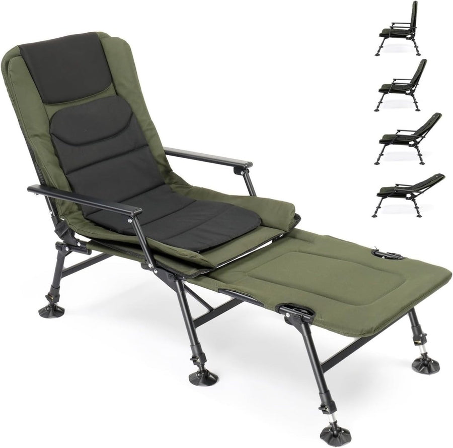 Reclining Fishing Chair w/ Footrest, Folding Padded Lounger 160kg Outdoor - Kwikley