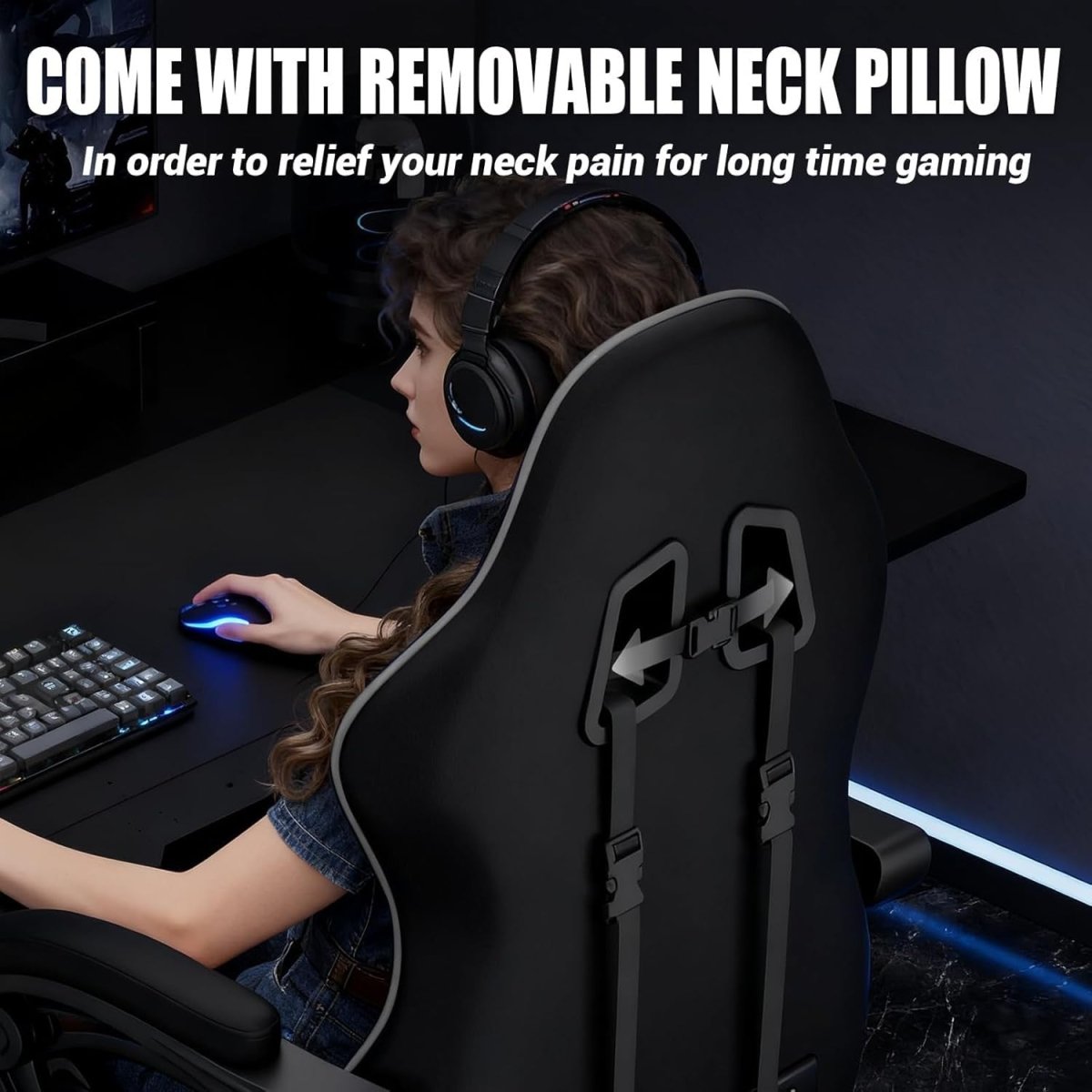 Reclining Gaming Chair w/ Footrest Massage Lumbar Grey - Kwikley