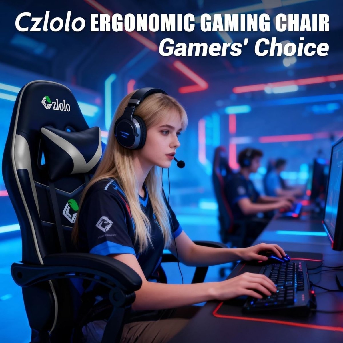 Reclining Gaming Chair w/ Footrest Massage Lumbar Grey - Kwikley