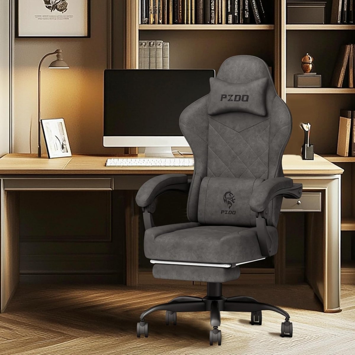 Reclining Gaming Chair with Footrest 350lbs Ergonomic Fabric - Kwikley