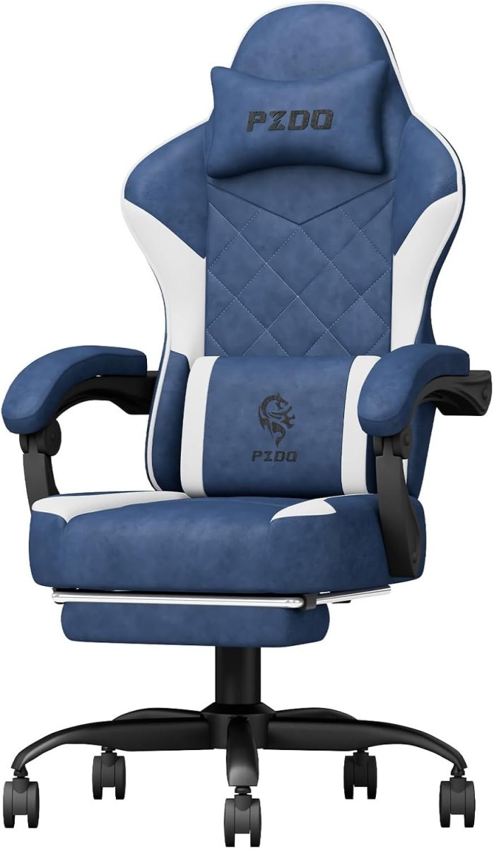 Reclining Gaming Chair with Footrest Ergonomic 360 Swivel Blue - Kwikley