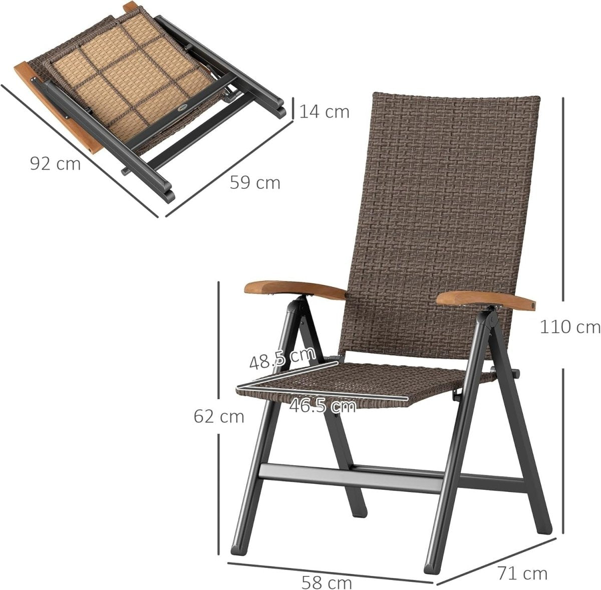 Reclining Garden Chairs Pair Foldable High Back Rattan Outdoor Relaxers - Kwikley