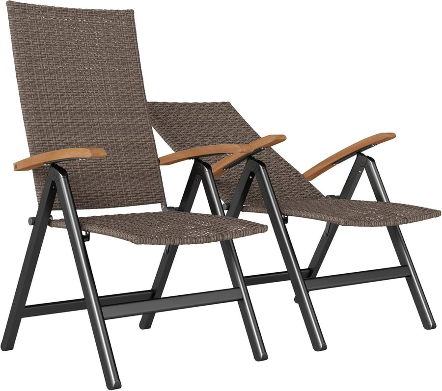 Reclining Garden Chairs Pair Foldable High Back Rattan Outdoor Relaxers - Kwikley