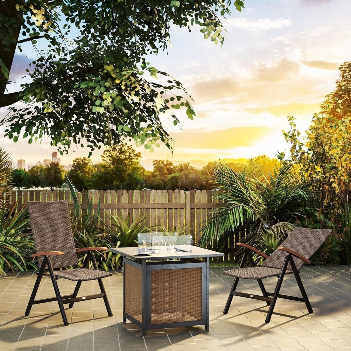 Reclining Garden Chairs Pair Foldable High Back Rattan Outdoor Relaxers - Kwikley
