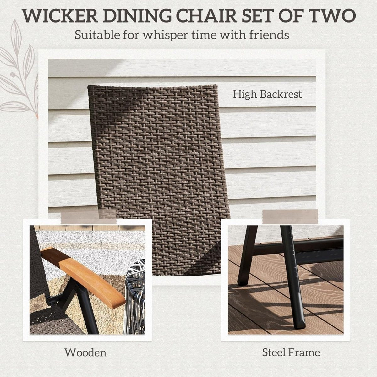 Reclining Garden Chairs Pair Foldable High Back Rattan Outdoor Relaxers - Kwikley