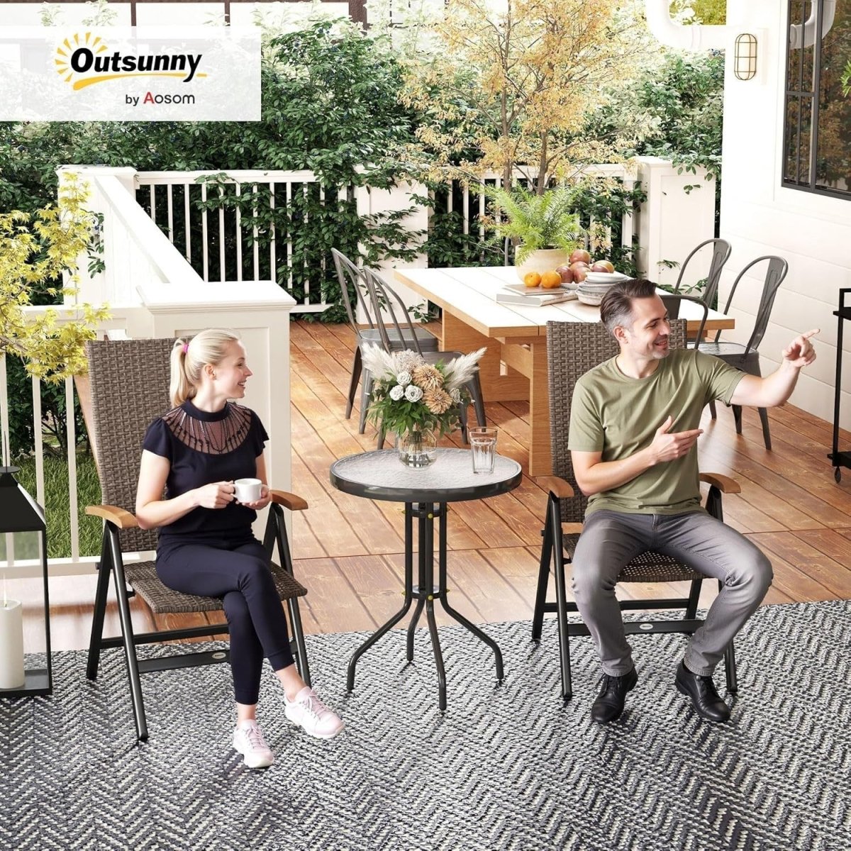 Reclining Garden Chairs Pair Foldable High Back Rattan Outdoor Relaxers - Kwikley