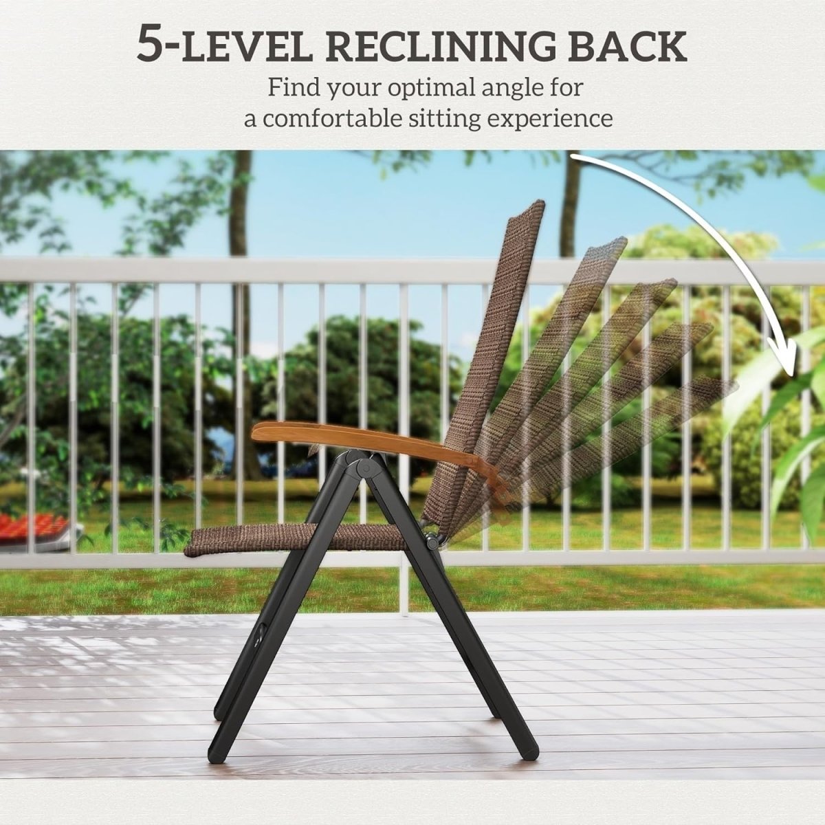 Reclining Garden Chairs Pair Foldable High Back Rattan Outdoor Relaxers - Kwikley