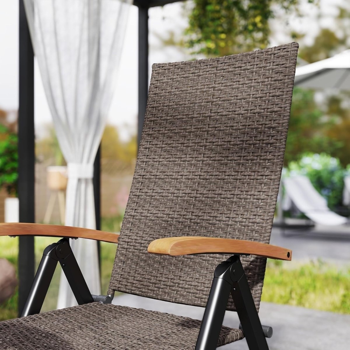 Reclining Garden Chairs Pair Foldable High Back Rattan Outdoor Relaxers - Kwikley