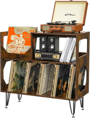 Record Player Stand Vinyl Storage Cabinet Holds 370 Albums Brown - Kwikley