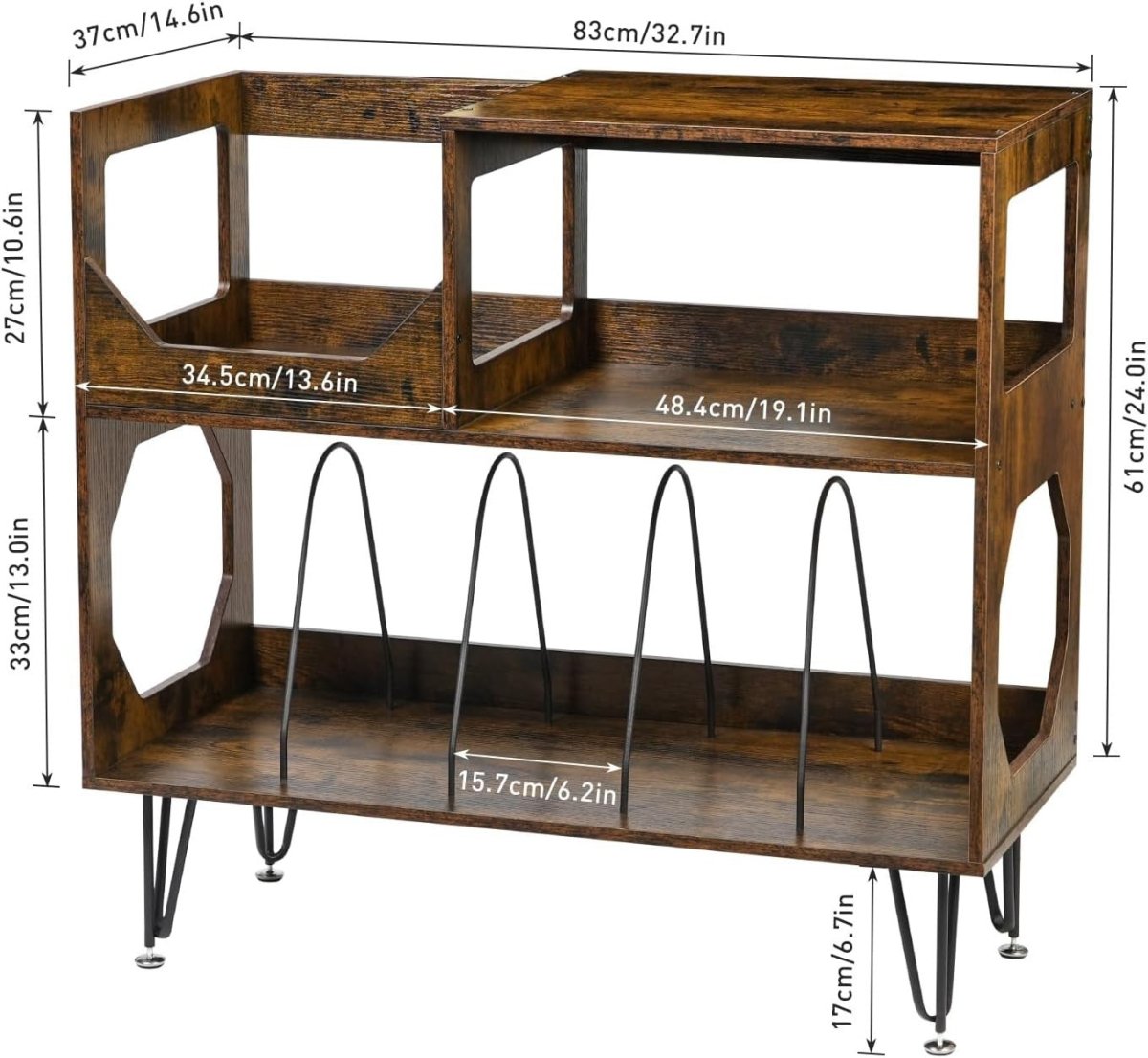 Record Player Stand Vinyl Storage Cabinet Holds 370 Albums Brown - Kwikley