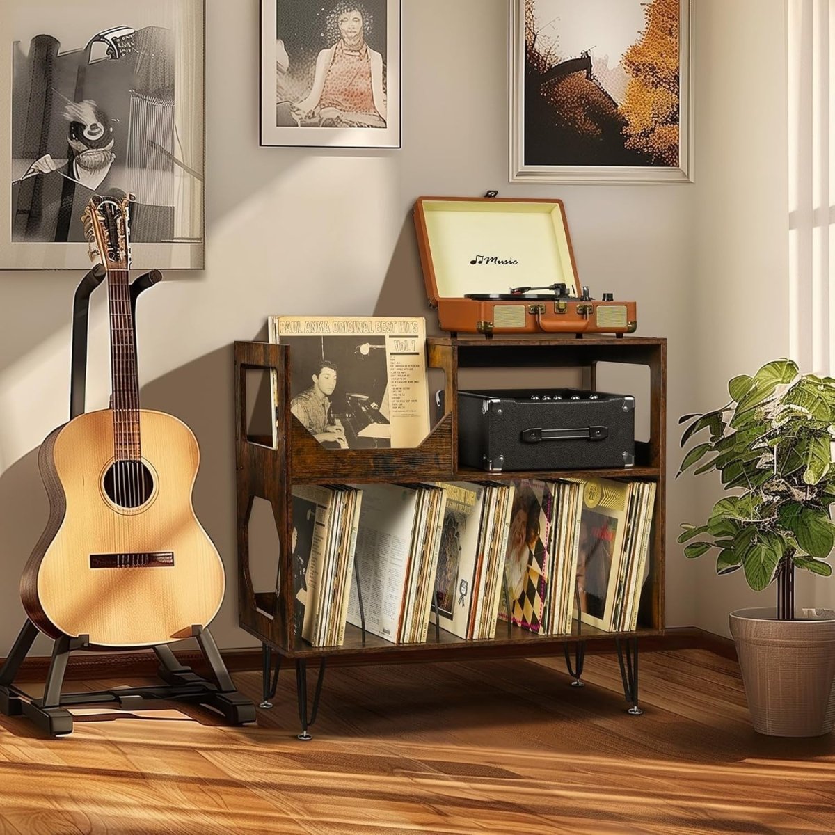 Record Player Stand Vinyl Storage Cabinet Holds 370 Albums Brown - Kwikley