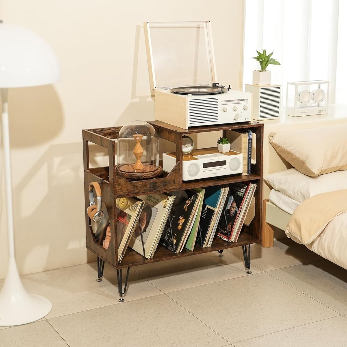 Record Player Stand Vinyl Storage Cabinet Holds 370 Albums Brown - Kwikley