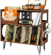 Record Player Stand Vinyl Storage Cabinet Holds 370 Albums Walnut - Kwikley