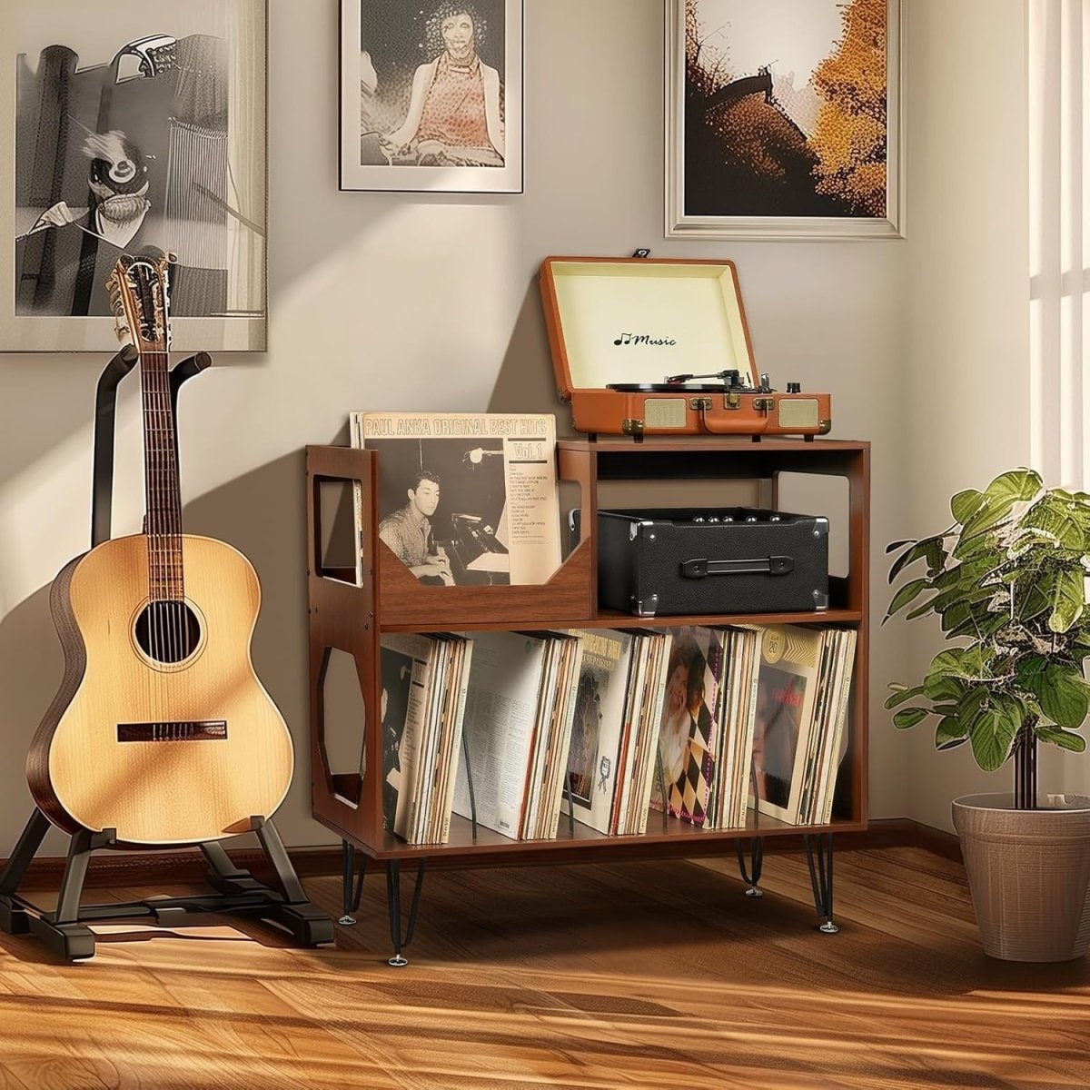 Record Player Stand Vinyl Storage Cabinet Holds 370 Albums Walnut - Kwikley