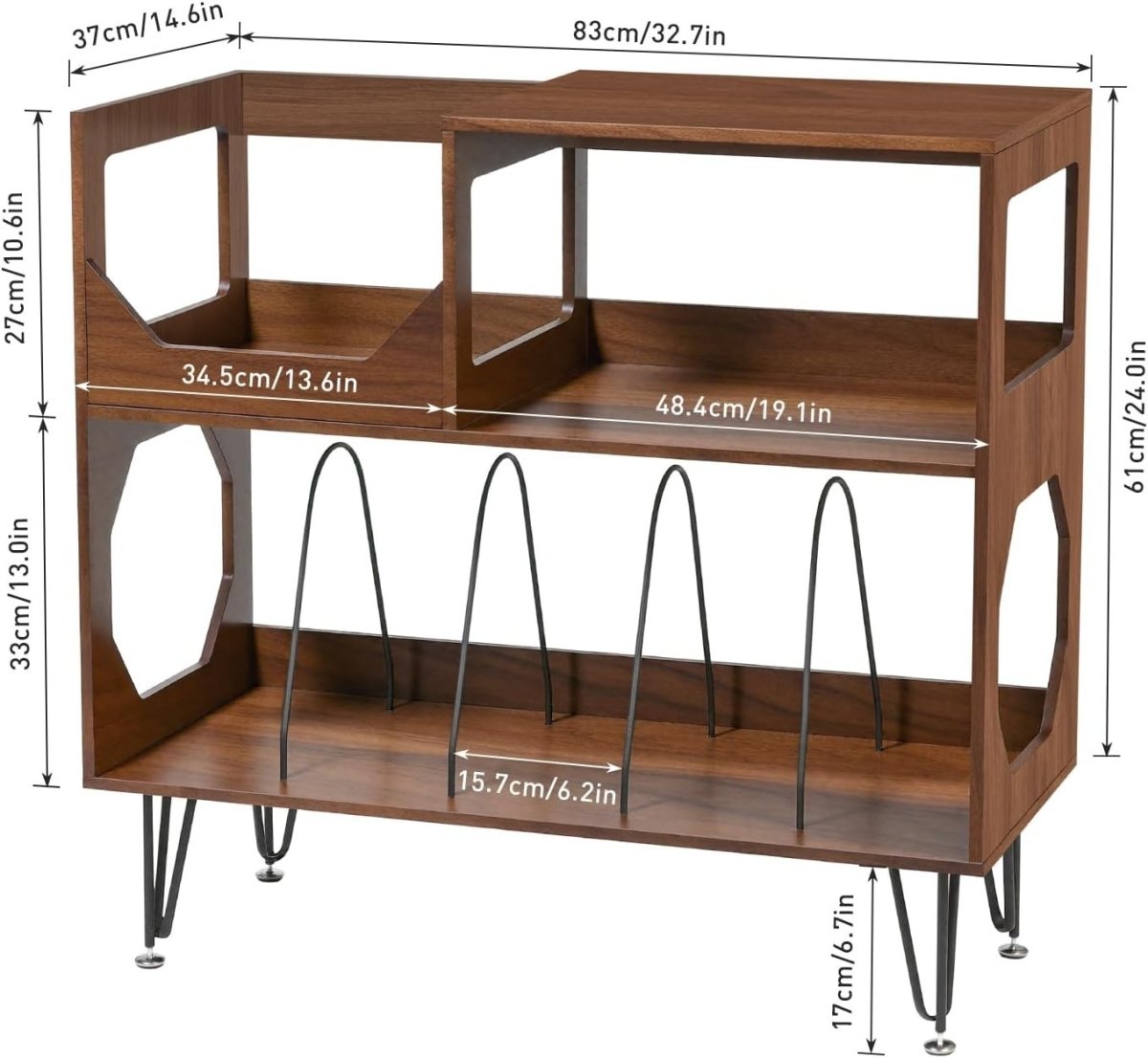 Record Player Stand Vinyl Storage Cabinet Holds 370 Albums Walnut - Kwikley