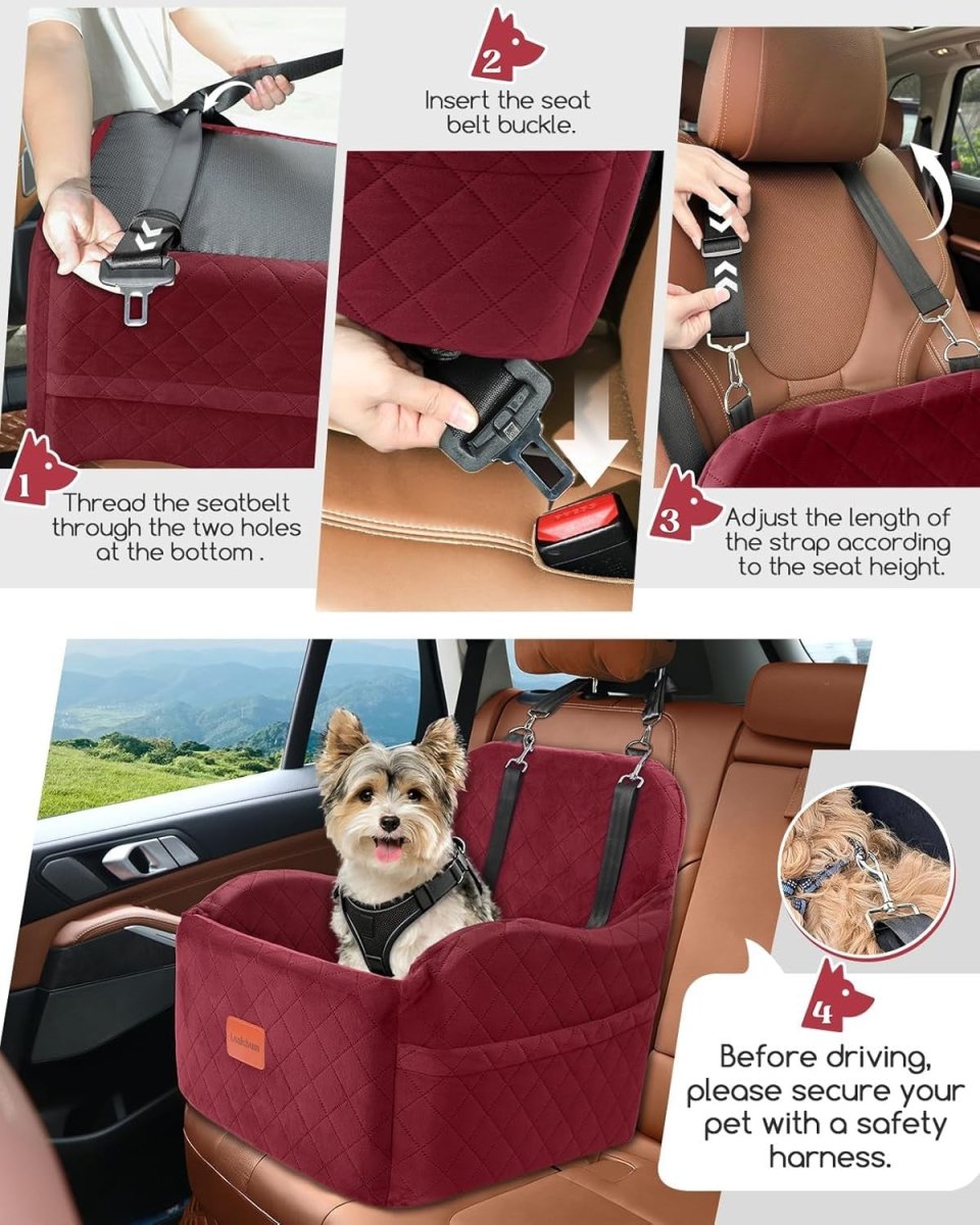 Red Dog Booster Car Seat Elevated Travel Bed Washable Pet Seat 30lb - Kwikley