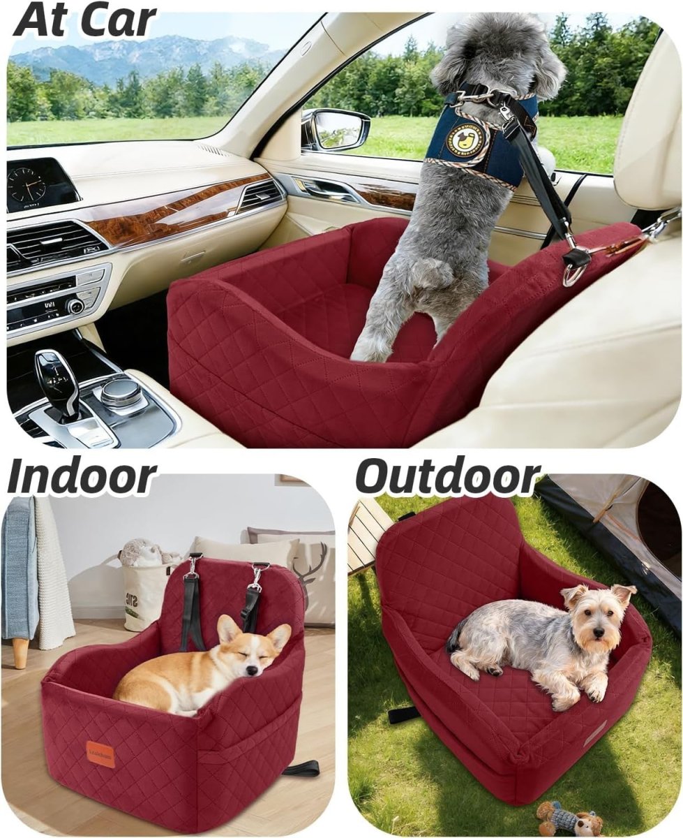 Red Dog Booster Car Seat Elevated Travel Bed Washable Pet Seat 30lb - Kwikley