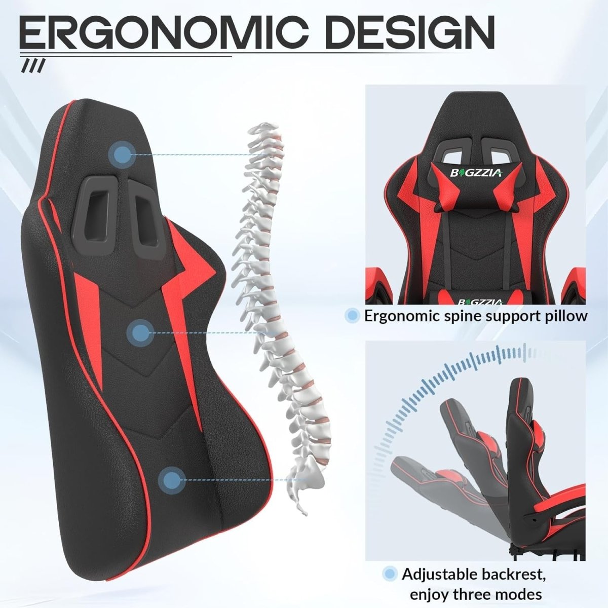 Red Gaming Chair Reclining Ergonomic Swivel Office Desk Seat - Kwikley