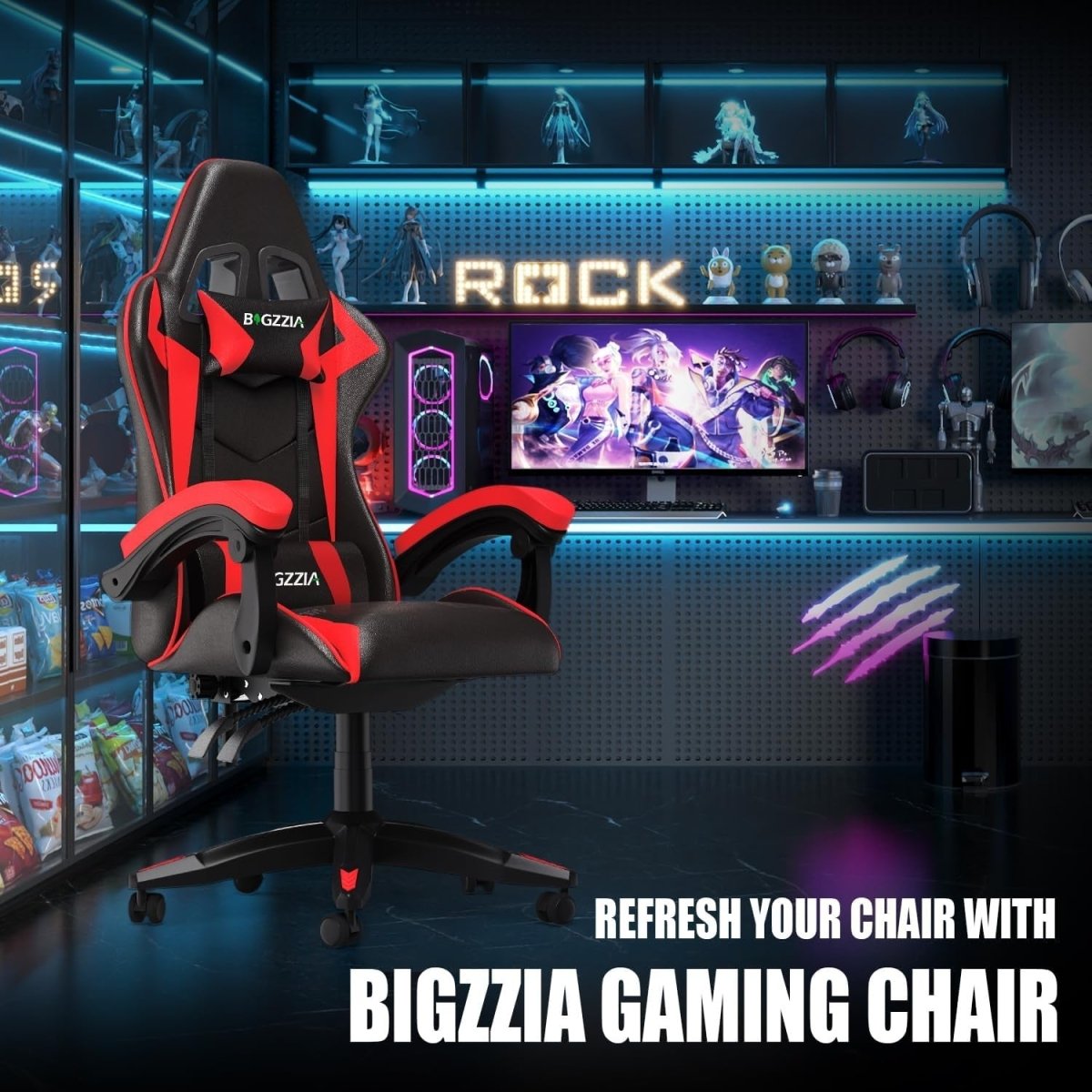 Red Gaming Chair Reclining Ergonomic Swivel Office Desk Seat - Kwikley