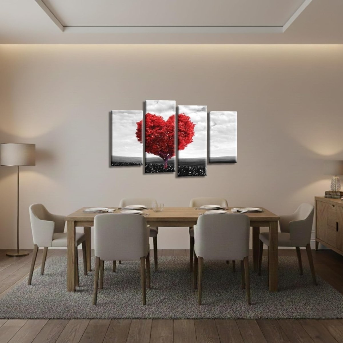Red Heart Tree Canvas Wall Art 4 Panel Framed 44x27in - Kwikley
