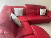 Red Leather Corner Sofa + Armchair + Footstool (PTP) - Kwikley