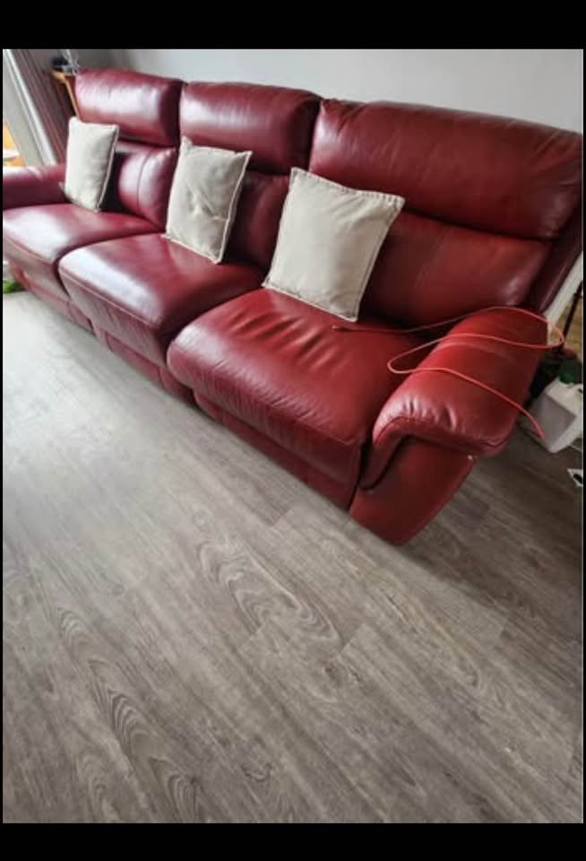 Red Leather Large Corner Sofa + Footstool (PTP) - Kwikley