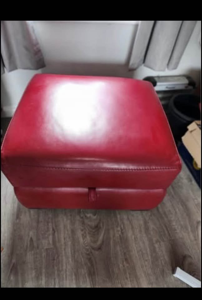 Red Leather Large Corner Sofa + Footstool (PTP) - Kwikley