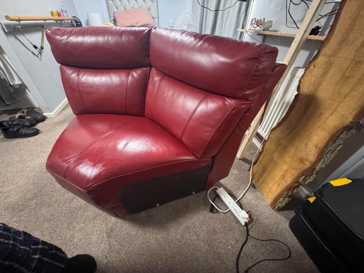 Red Leather Large Corner Sofa + Footstool (PTP) - Kwikley