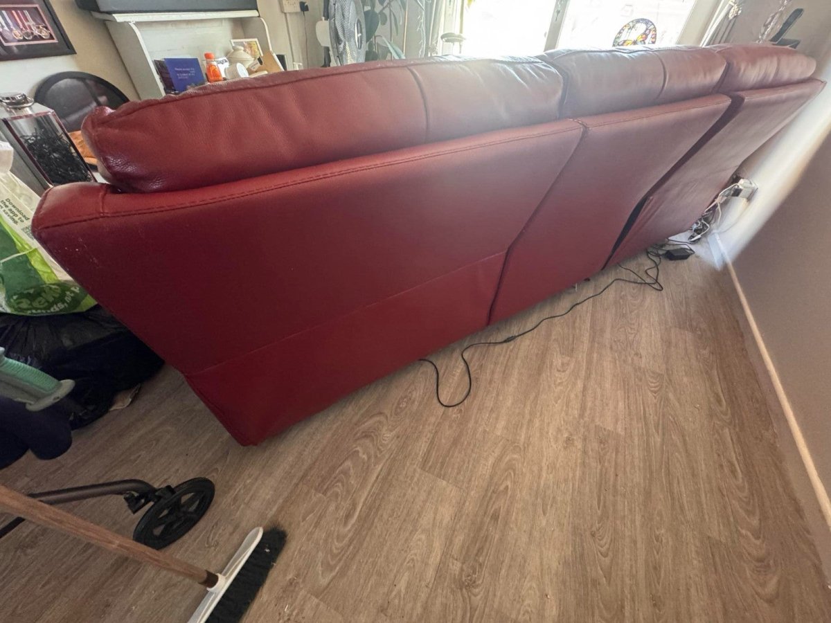 Red Leather Large Corner Sofa + Footstool (PTP) - Kwikley