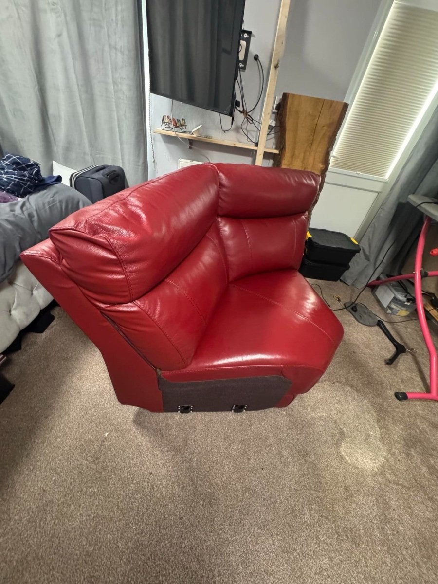 Red Leather Large Corner Sofa + Footstool (PTP) - Kwikley