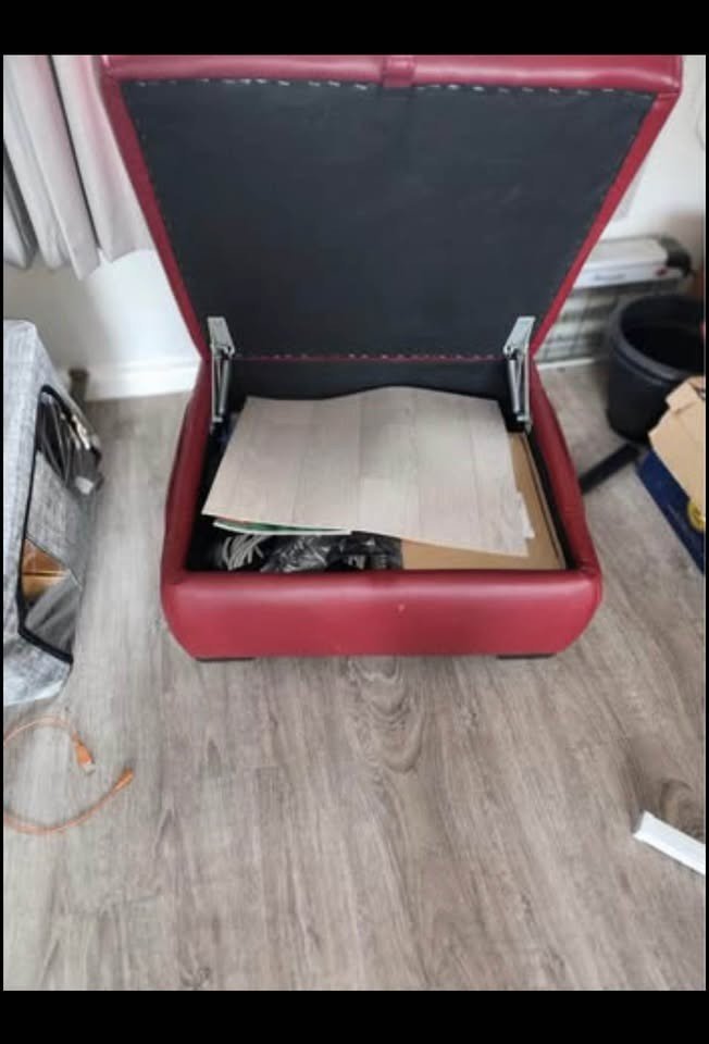 Red Leather Large Corner Sofa + Footstool (PTP) - Kwikley