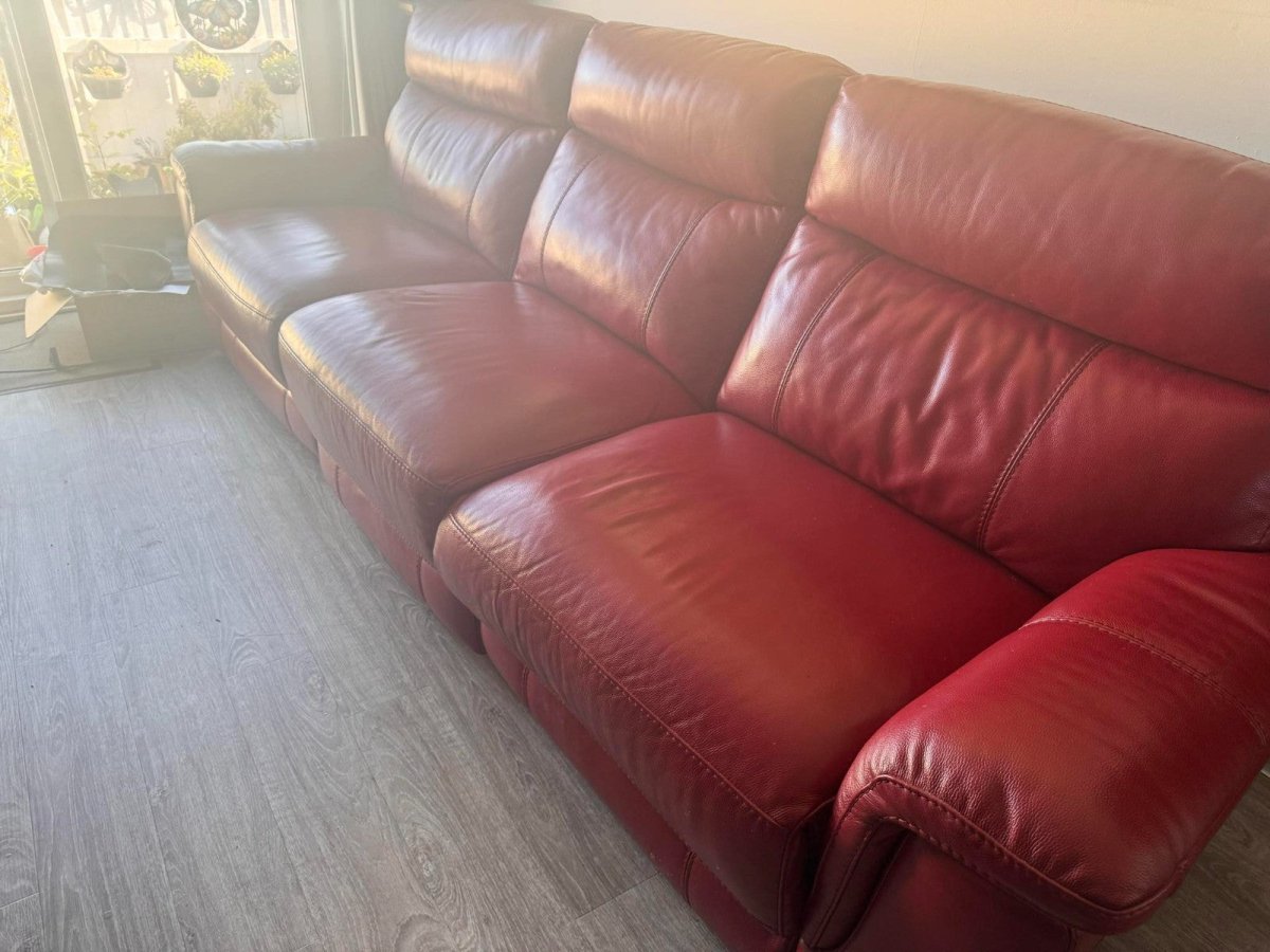 Red Leather Large Corner Sofa + Footstool (PTP) - Kwikley