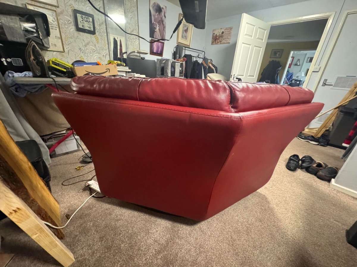 Red Leather Large Corner Sofa + Footstool (PTP) - Kwikley