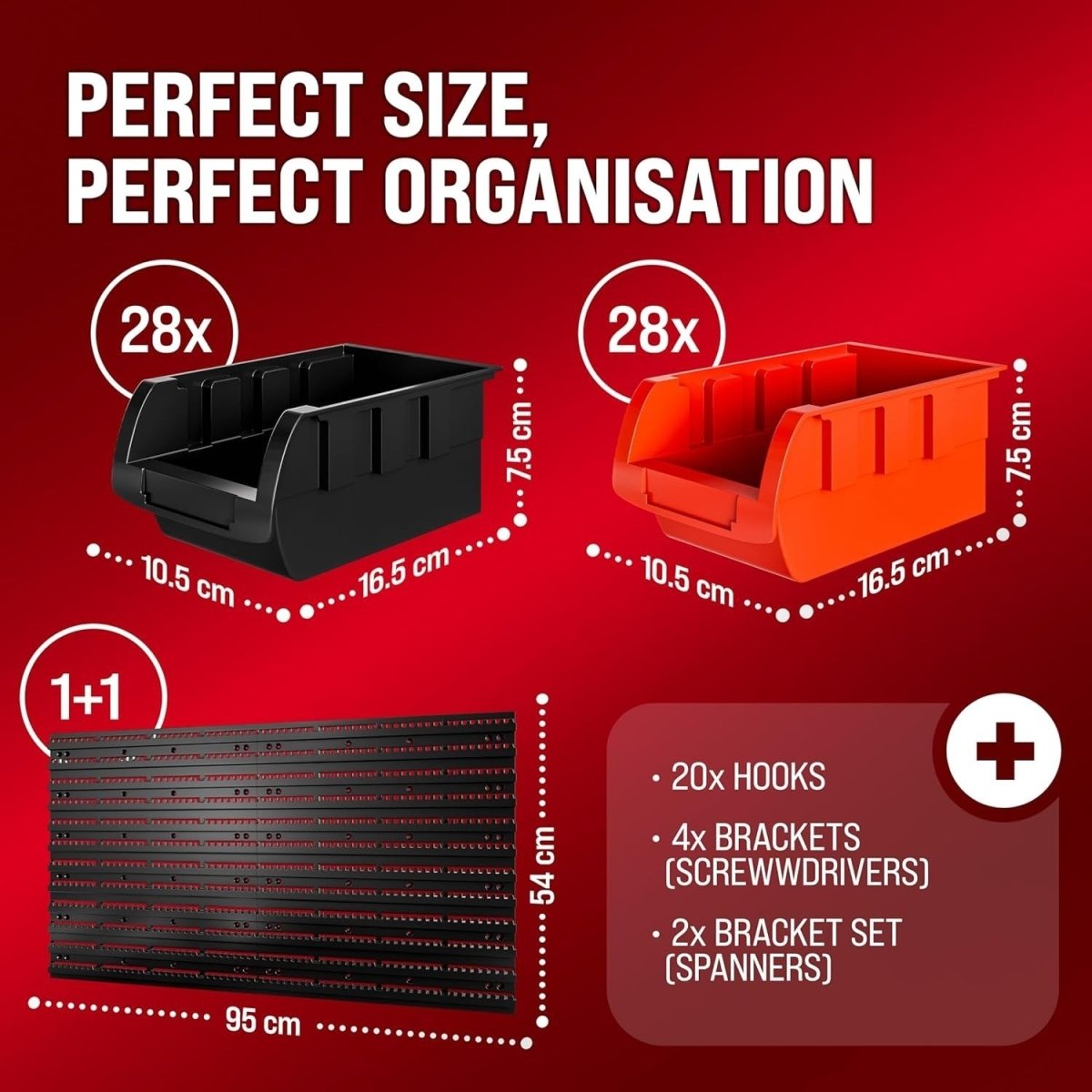 Red PP Wall Shelf 56 Stacking Boxes Garage Tool Organizer Workshop Rack - Kwikley