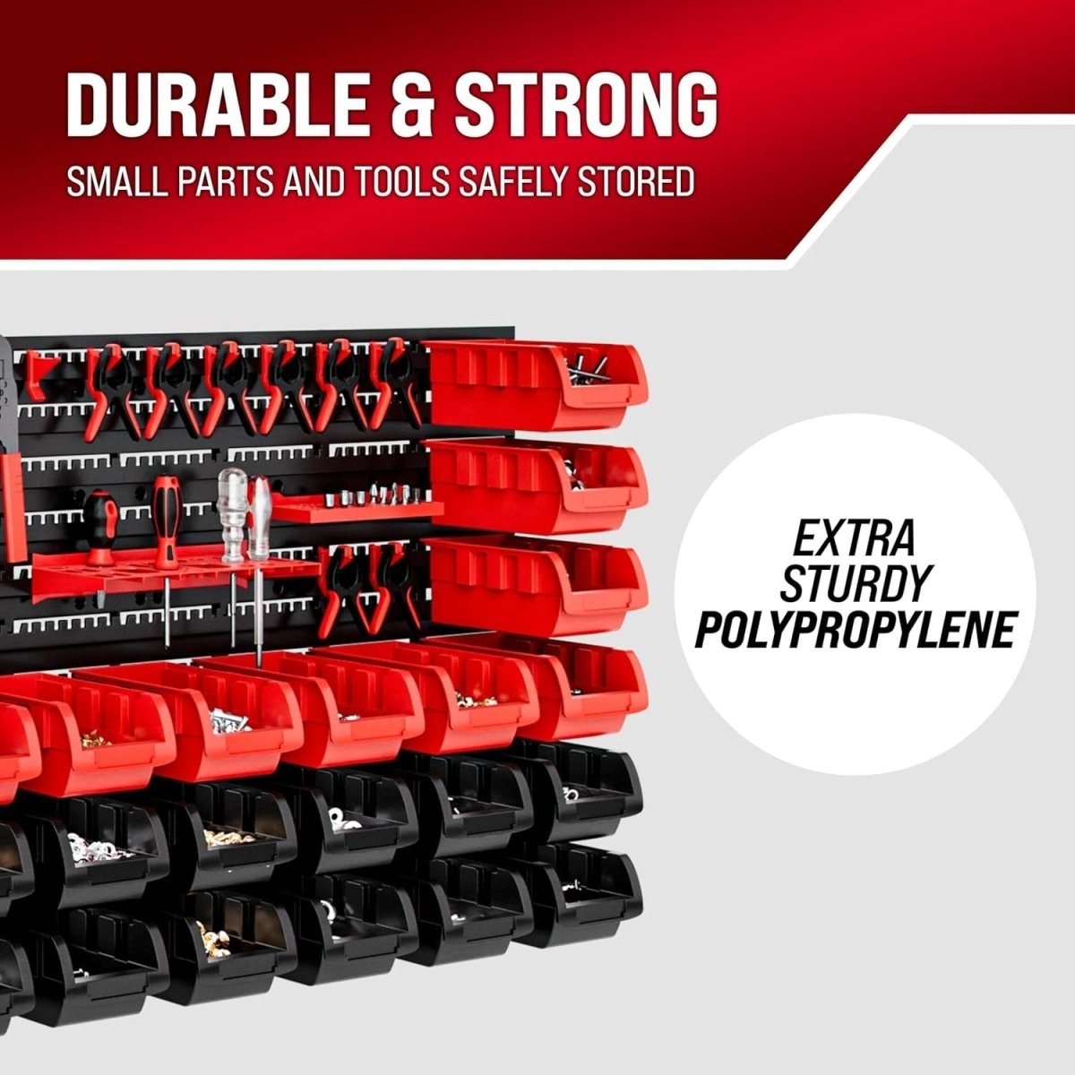 Red PP Wall Shelf 56 Stacking Boxes Garage Tool Organizer Workshop Rack - Kwikley