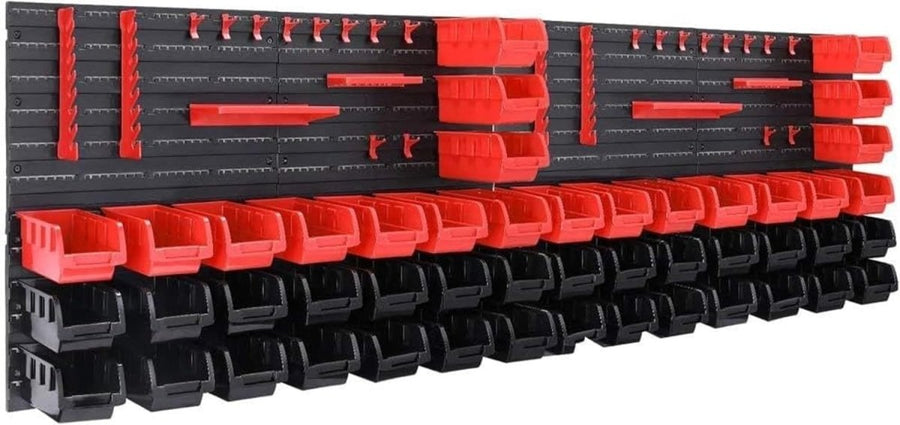 Red PP Wall Shelf 56 Stacking Boxes Garage Tool Organizer Workshop Rack - Kwikley