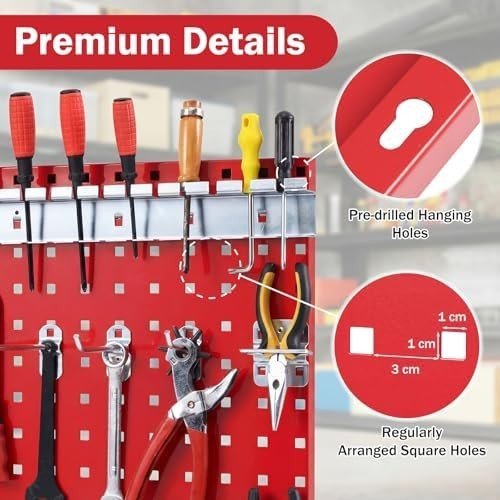 Red Wall - Mounted Pegboard 120x60cm with 28 - Piece Tool Organizer Kit - Kwikley