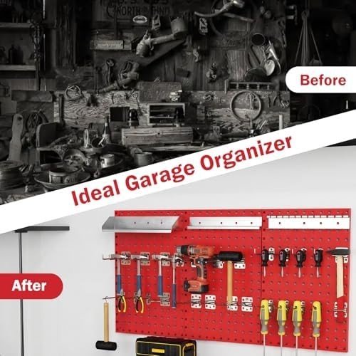Red Wall - Mounted Pegboard 120x60cm with 28 - Piece Tool Organizer Kit - Kwikley