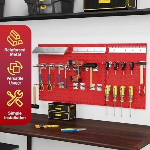 Red Wall - Mounted Pegboard 120x60cm with 28 - Piece Tool Organizer Kit - Kwikley