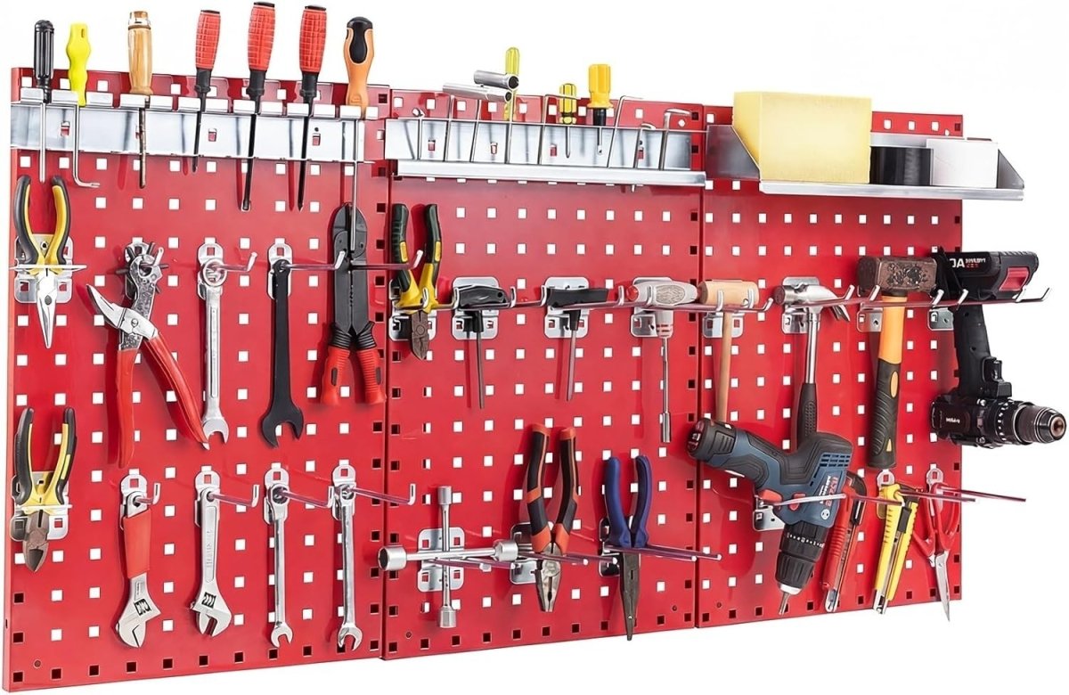 Red Wall - Mounted Pegboard 120x60cm with 28 - Piece Tool Organizer Kit - Kwikley
