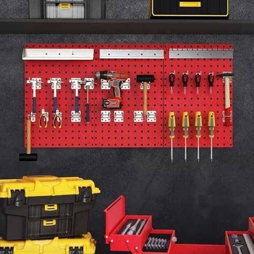 Red Wall - Mounted Pegboard 120x60cm with 28 - Piece Tool Organizer Kit - Kwikley