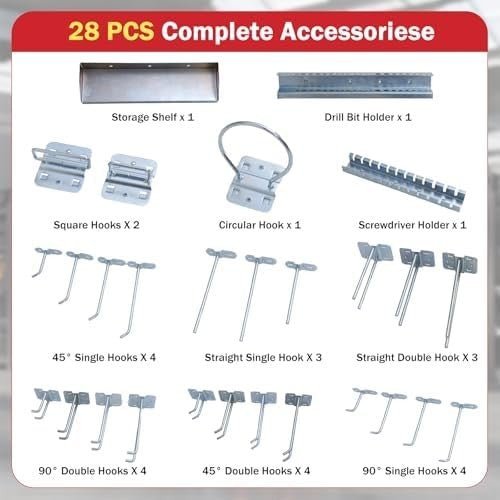 Red Wall - Mounted Pegboard 120x60cm with 28 - Piece Tool Organizer Kit - Kwikley