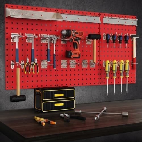 Red Wall - Mounted Pegboard 120x60cm with 28 - Piece Tool Organizer Kit - Kwikley