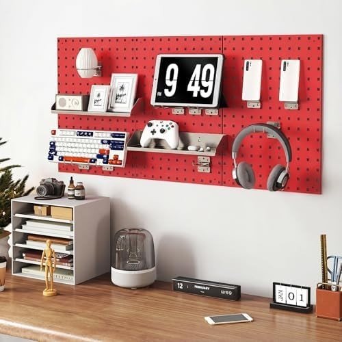 Red Wall - Mounted Pegboard 120x60cm with 28 - Piece Tool Organizer Kit - Kwikley