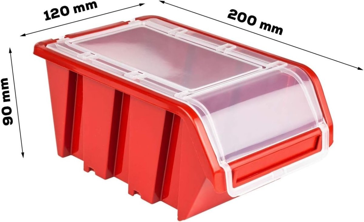 Red Workshop Wall Shelf w/ 30 Tool Storage Boxes 178x78cm Adjustable - Kwikley